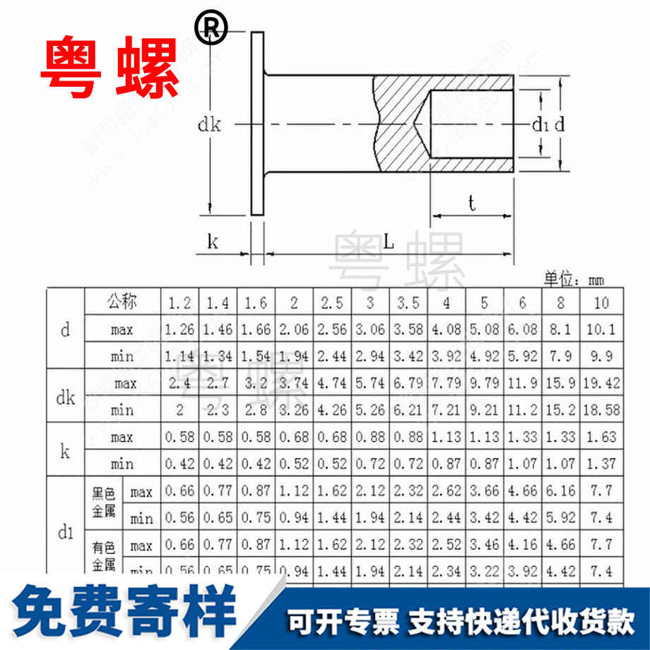 保亭平頭半保亭空心鉚釘