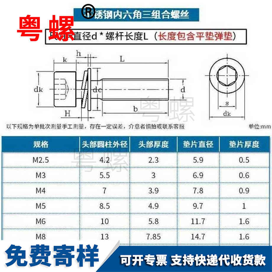 訂制8.8級內(nèi)六角懷柔三組合螺絲